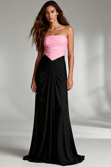 Strapless Sheath Satin Black and Pink Evening Dress